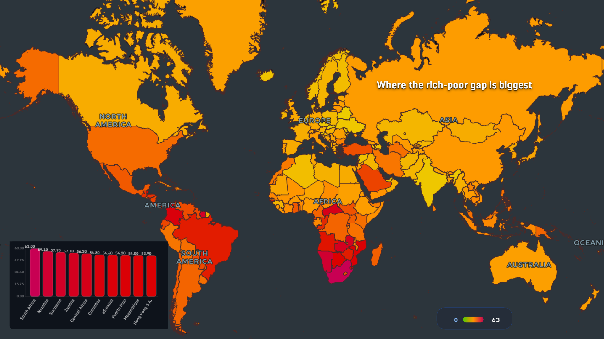 Map showing where the rich-poor gap is biggest using the Gini index